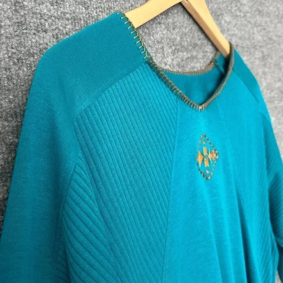 Vintage Southwest Top Womens S Turquoise Knit Embroidered Dolman Sleeve Shirt - Picture 6 of 15